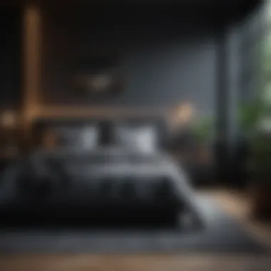 Modern black bedroom with minimalist furnishings