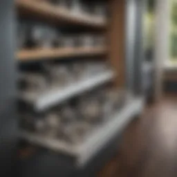 Stylish cabinet with pull-out shelves displaying organized kitchenware