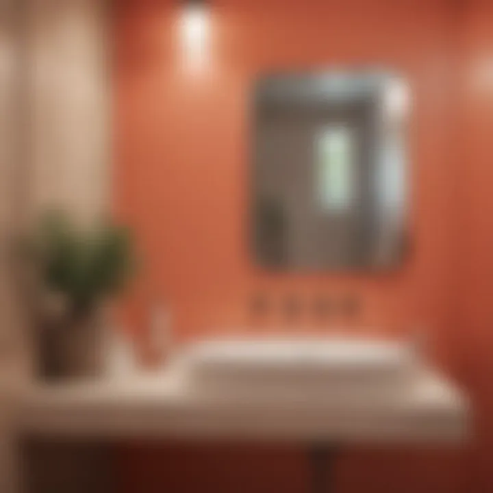 Cohesive color scheme integrating coral tones with neutral accents