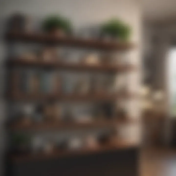 Stylish open shelving design showcasing books and decorative items.
