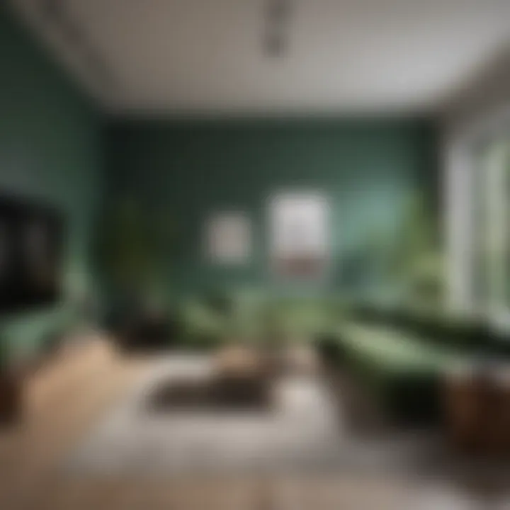 A minimalist living room showcasing green color schemes