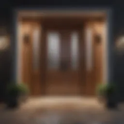 Modern wooden front door with stylish sidelights