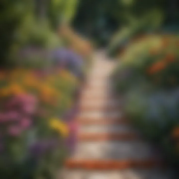 Colorful flower-lined path leading through a vibrant garden