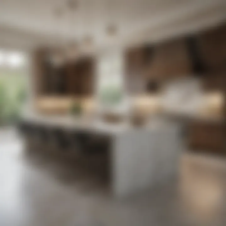 Luxurious kitchen with a marble-topped island and pendant lighting