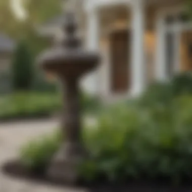 Elegant Focal Point Elegant focal point in a landscaped front yard featuring sculptures
