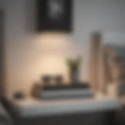 Stylish nightstand shelf showcasing minimalist design with books and decor accents.