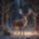 Elegant outdoor display featuring illuminated reindeer and trees.