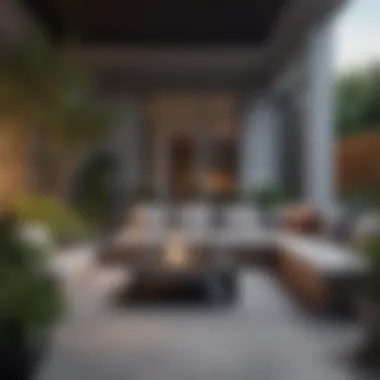 Sleek Contemporary Patio Layout A contemporary patio setup with sleek furniture and vibrant plants