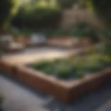Stylish Garden Patio with Raised Beds Stylish garden patio featuring raised beds and decorative stones