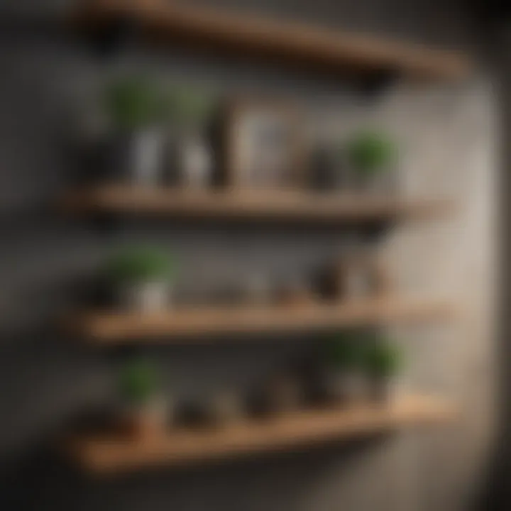 Rustic wood shelves showcasing unique decor items in a cozy setting