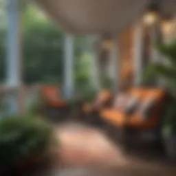 Charming small front porch with vibrant seating and plants
