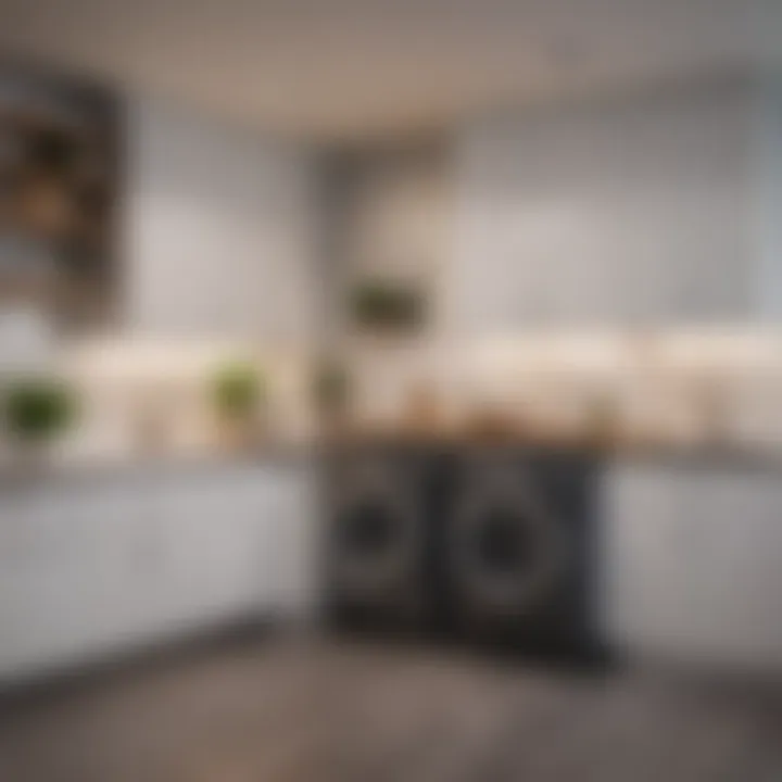 Modern laundry room with sleek cabinetry and vibrant decor