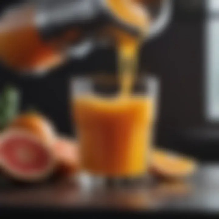 Juice flowing into a glass from a juice maker