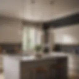 Modern pendant lights illuminating a sleek kitchen island