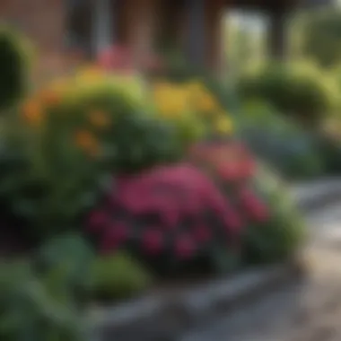 Diverse plant arrangements in a front garden showcasing seasonal flowers