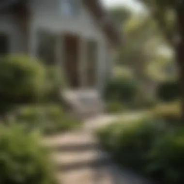An inviting small front yard that incorporates seating arrangements amidst lush plants.