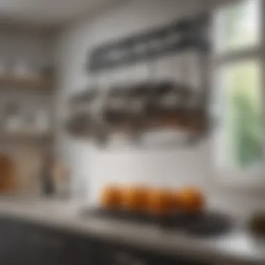 Elegant Lid Rack in a Contemporary Kitchen A modern kitchen showcasing an elegant lid rack for pots