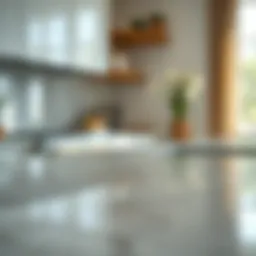 Close-up view of a pristine quartz countertop reflecting light