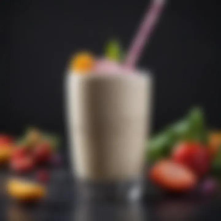 Close-up of a creamy smoothie in a glass with a swirl of color