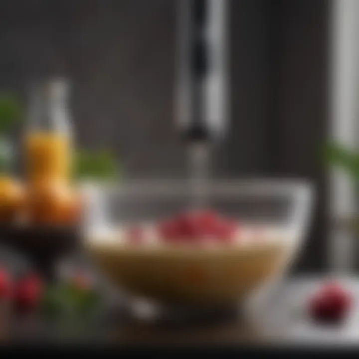 An immersion blender effortlessly blending ingredients in a bowl