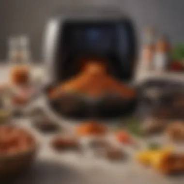 Artful Ingredients Arrangement A variety of spices and ingredients artfully arranged next to an air fryer.