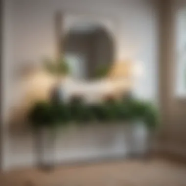 Minimalist Console Table Design Elegant and minimalist console table arrangement with a touch of greenery