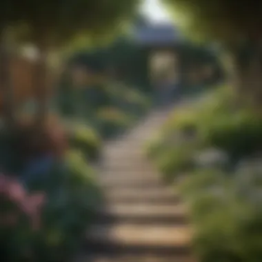 Thoughtfully Designed Garden Layout A beautifully designed garden layout with paths and flower beds