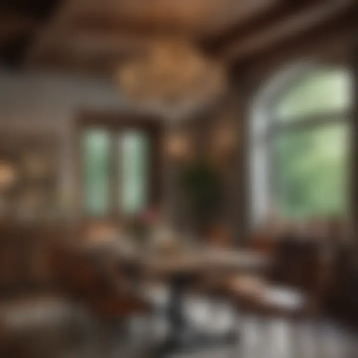 Charming chandeliers complementing a rustic dining room
