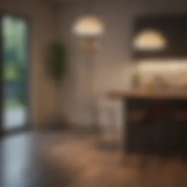 Contemporary floor lamps enhancing a kitchen and dining area