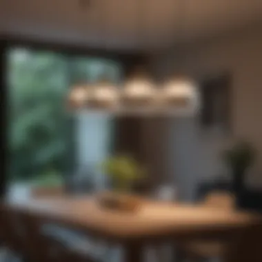 Elegant pendant lights hanging above a dining table