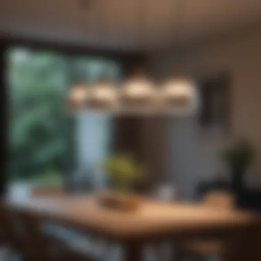 Elegant pendant lights hanging above a dining table