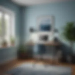 Calm office environment showcasing soft blue hues