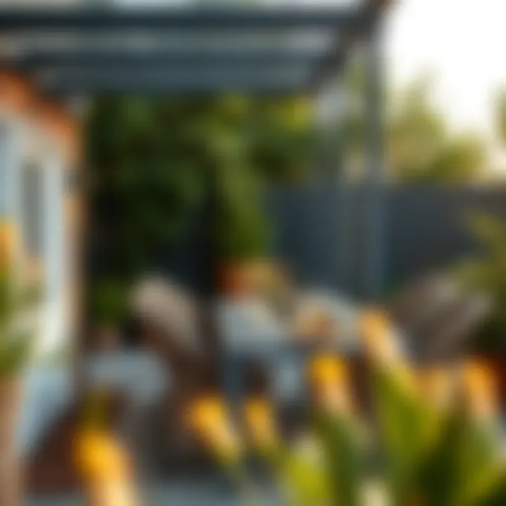 Modern Outdoor Dining Experience Stylish outdoor dining area featuring a wicker dining set with modern decor