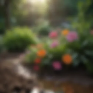 A lush garden showcasing various flowers suitable for wet soils