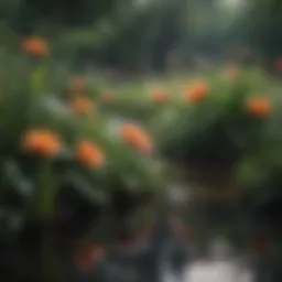 Vibrant flowers flourishing in a wetland garden