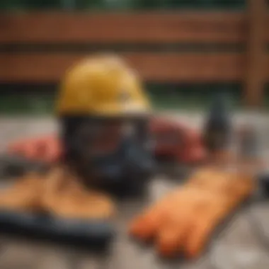 Protective gear laid out for fence staining