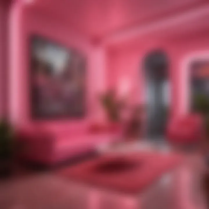 Artistic display of neon pink accents in an eclectic interior space