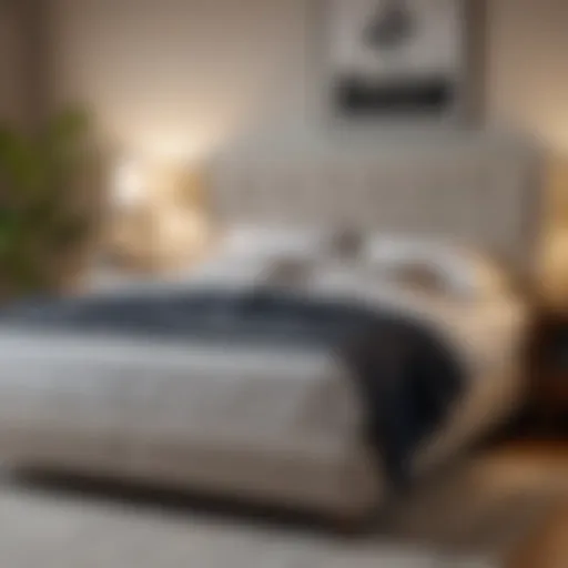 Stylish king size bed frame in a compact bedroom setting