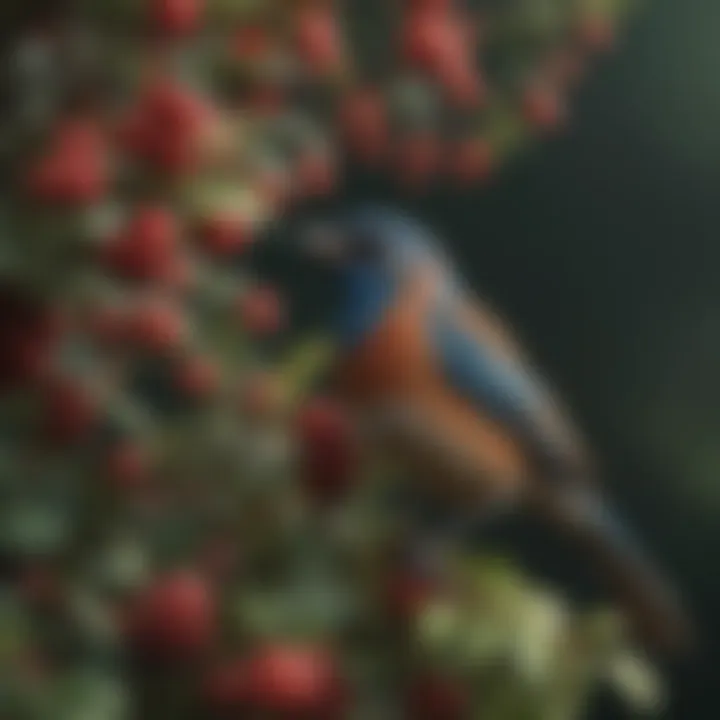 Bird perched on a shrub with berries