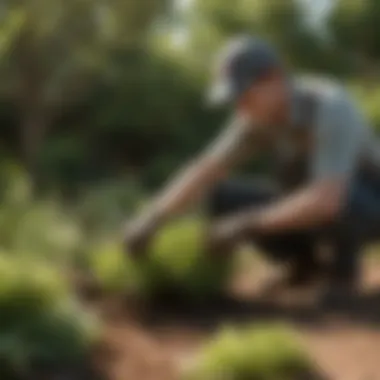 Gardener planting a shrub in a sunny spot