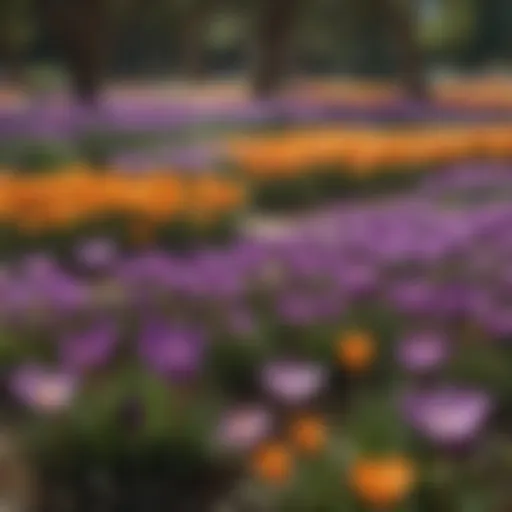 A vibrant display of crocuses in full bloom showcasing various colors and patterns in a well-maintained garden.