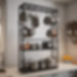 Stylish metal rack elegantly displaying pots and pans