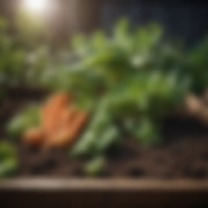 Healthy vegetables growing in a raised garden box