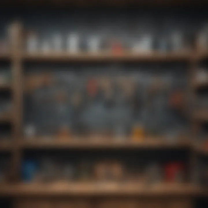 Tools and accessories neatly arranged on shelves