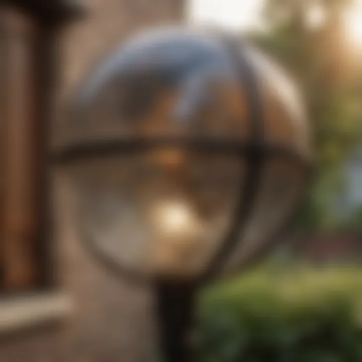 Close-up view of a vintage-style outdoor globe light