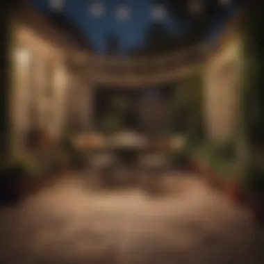 Creative arrangement of outdoor string lights over a patio