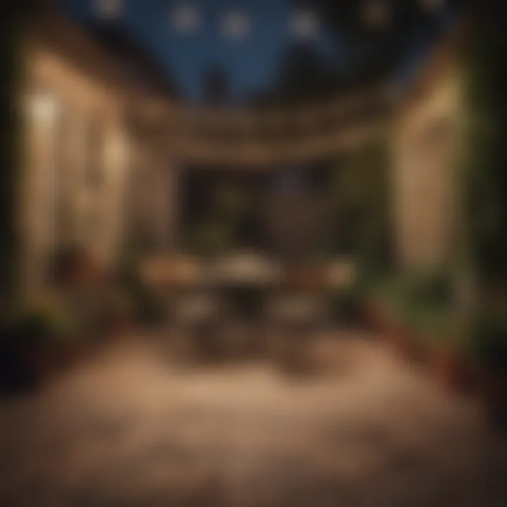 Creative arrangement of outdoor string lights over a patio