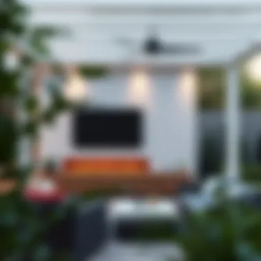 Elegant Garden with Integrated Outdoor TV Elegant garden area with integrated outdoor TV