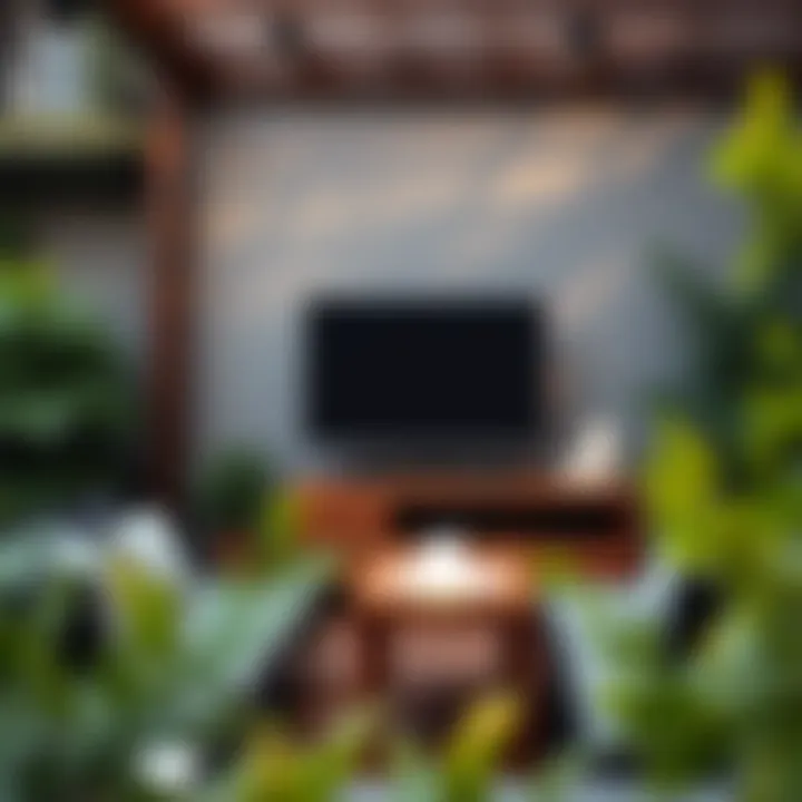 Stylish Outdoor TV Setup Stylish outdoor TV setup surrounded by greenery