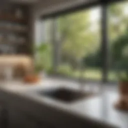 A contemporary kitchen featuring a large over sink window that floods the space with natural light.